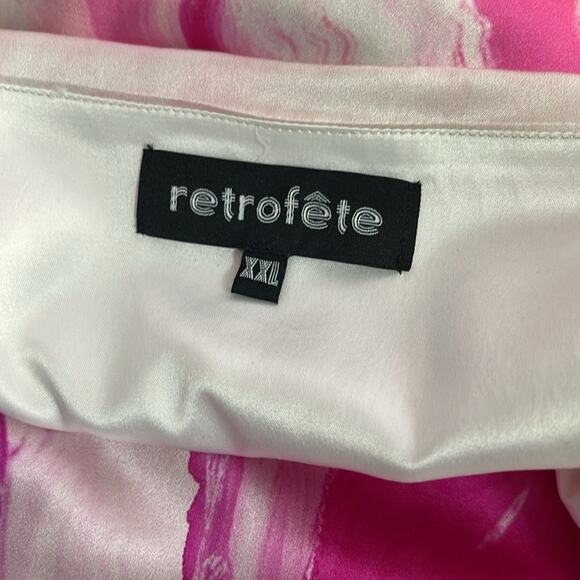 Retrofete Ariella Marbled Cowl Neck Tie Straps Pink and White Mini Dress Sz XXL - Picture 9 of 10